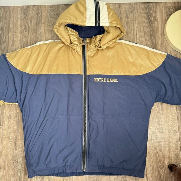 Vintage 90s University Notre Dame Jacket Large Blue Gold Starter Fighting Iris - Picture 5 of 9